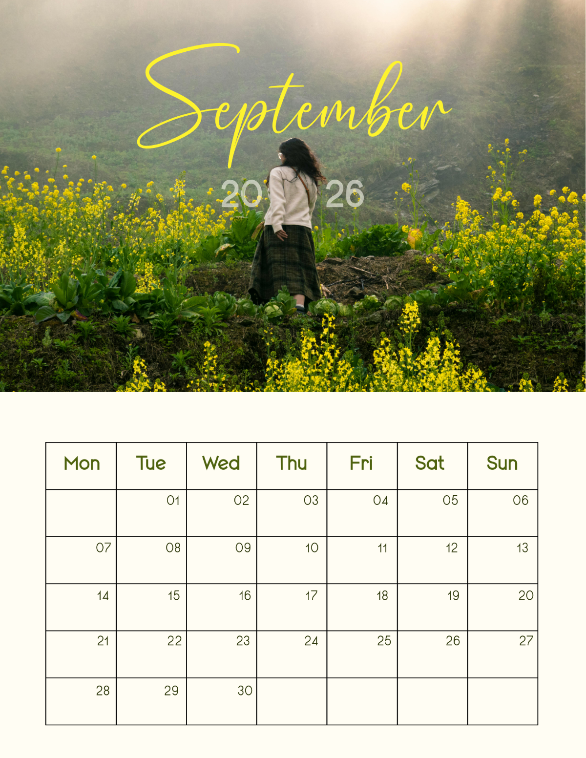Free Custom Photo September 2026 Calendar to Edit Online