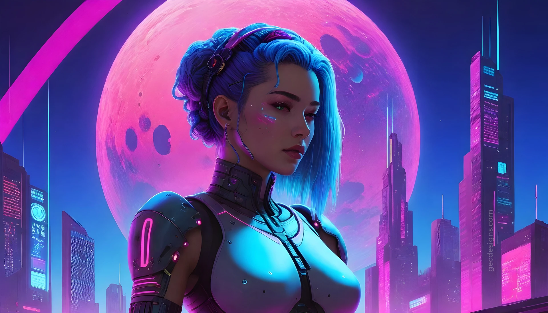 Neon Nights, Aesthetic Cyberpunk Anime Girl AI Generated Image