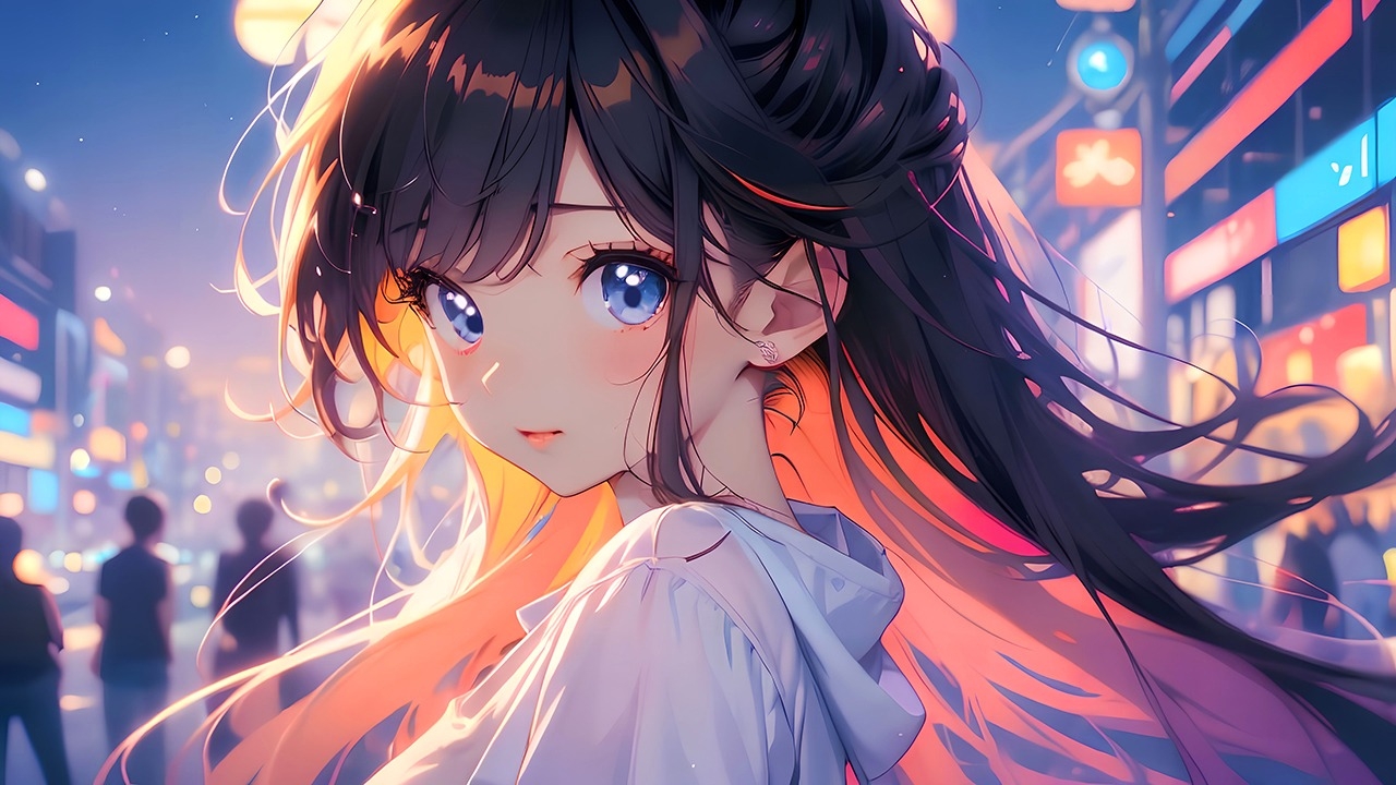 Neon City Anime Girl Desktop Wallpaper. Genzan12 Art Shop