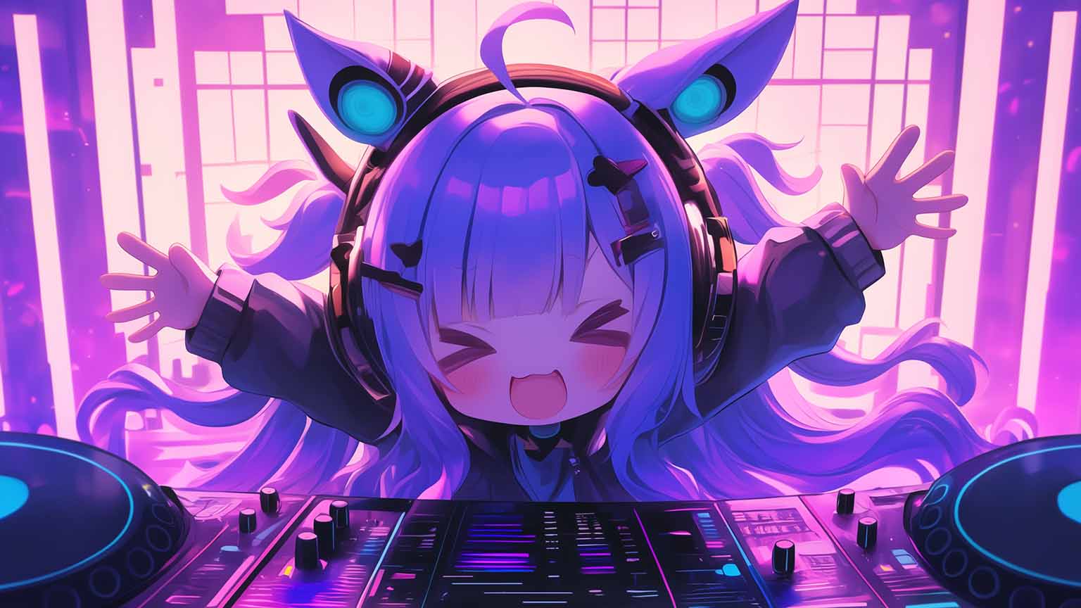 Neon Anime DJ Music Desktop Wallpaper Girl Wallpaper
