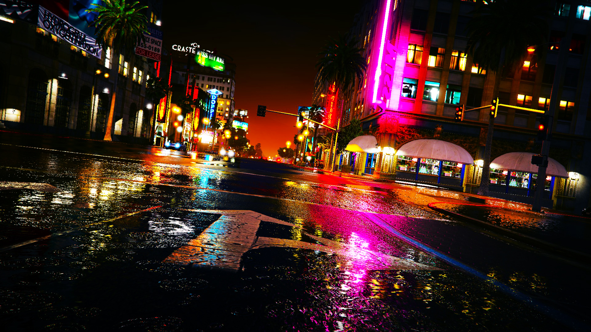 Neon Reflections: Grand Theft Auto V City Nights HD Wallpaper