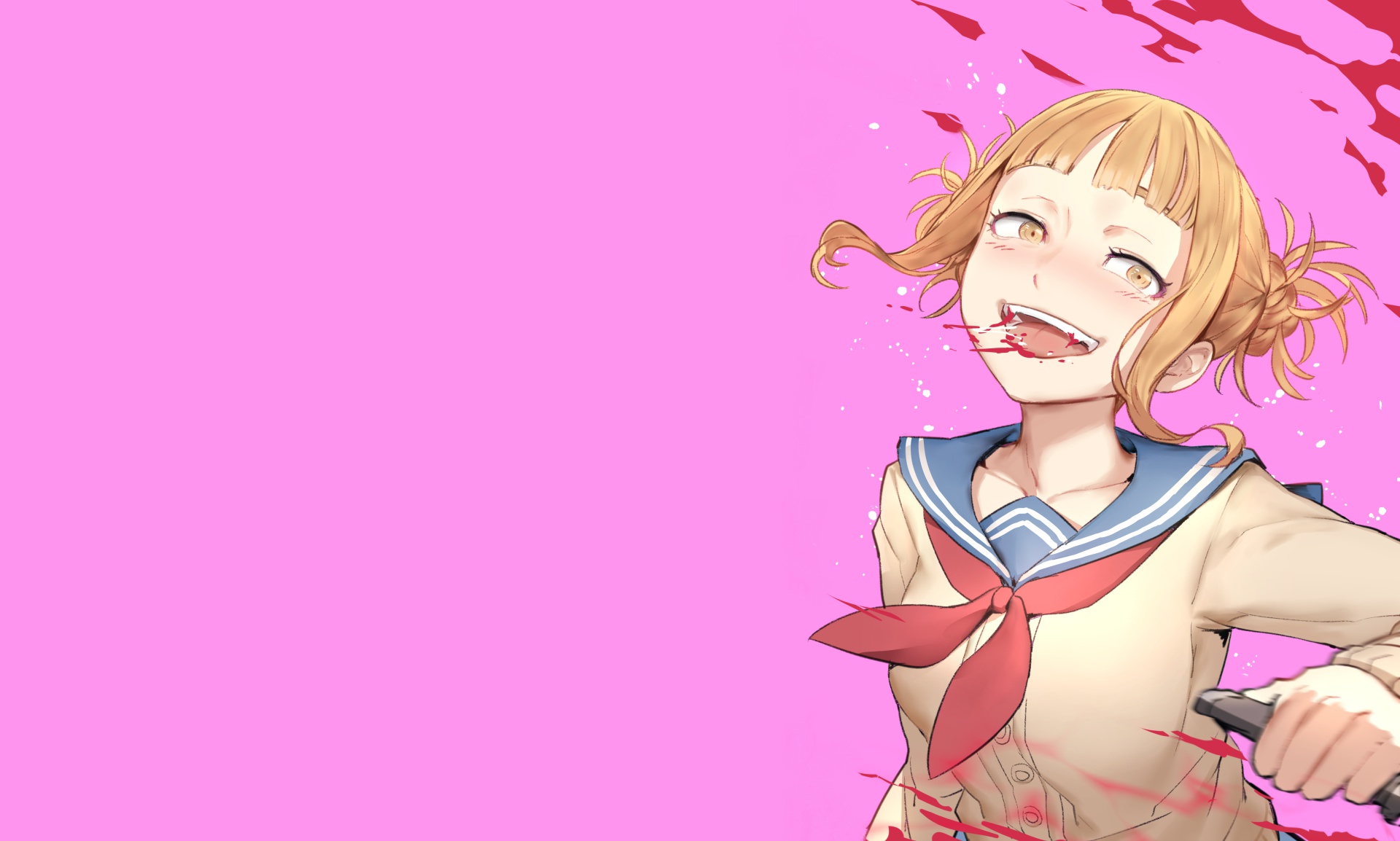 Wallpaper girl, blood, pink background, My hero Academy, My Hero Academia, Boku No Hero Academy, Toga Himiko, Toga Chemical for mobile and desktop, section сёнэн, resolution 1920x1154