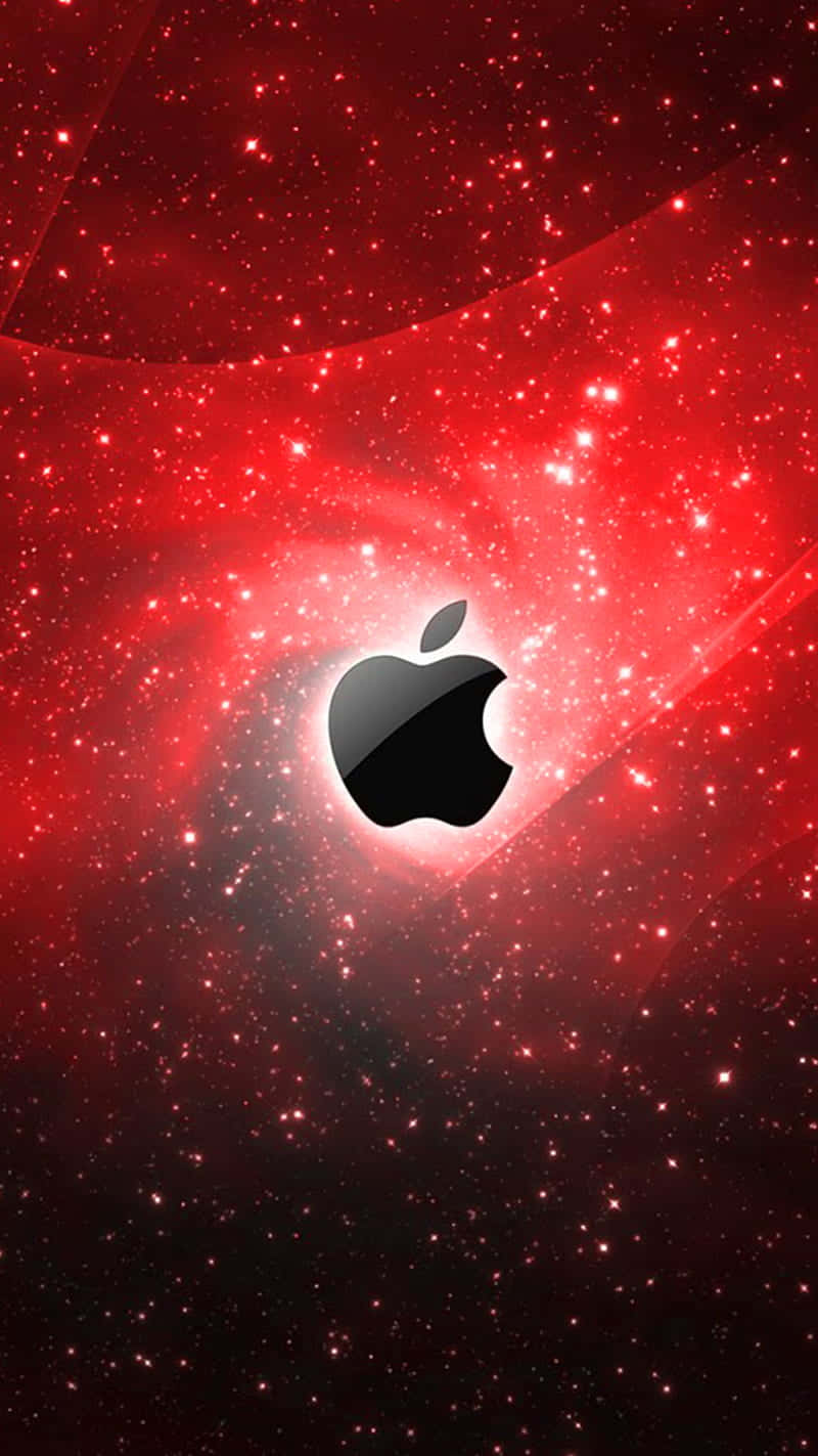 Download Black Apple Logo In Starry Red Wallpaper