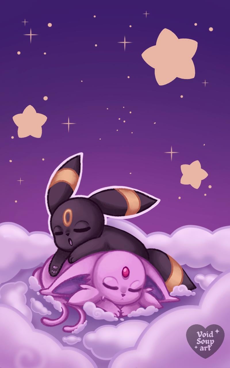 Espeon and Umbreon free phone wallpaper (art by me!)