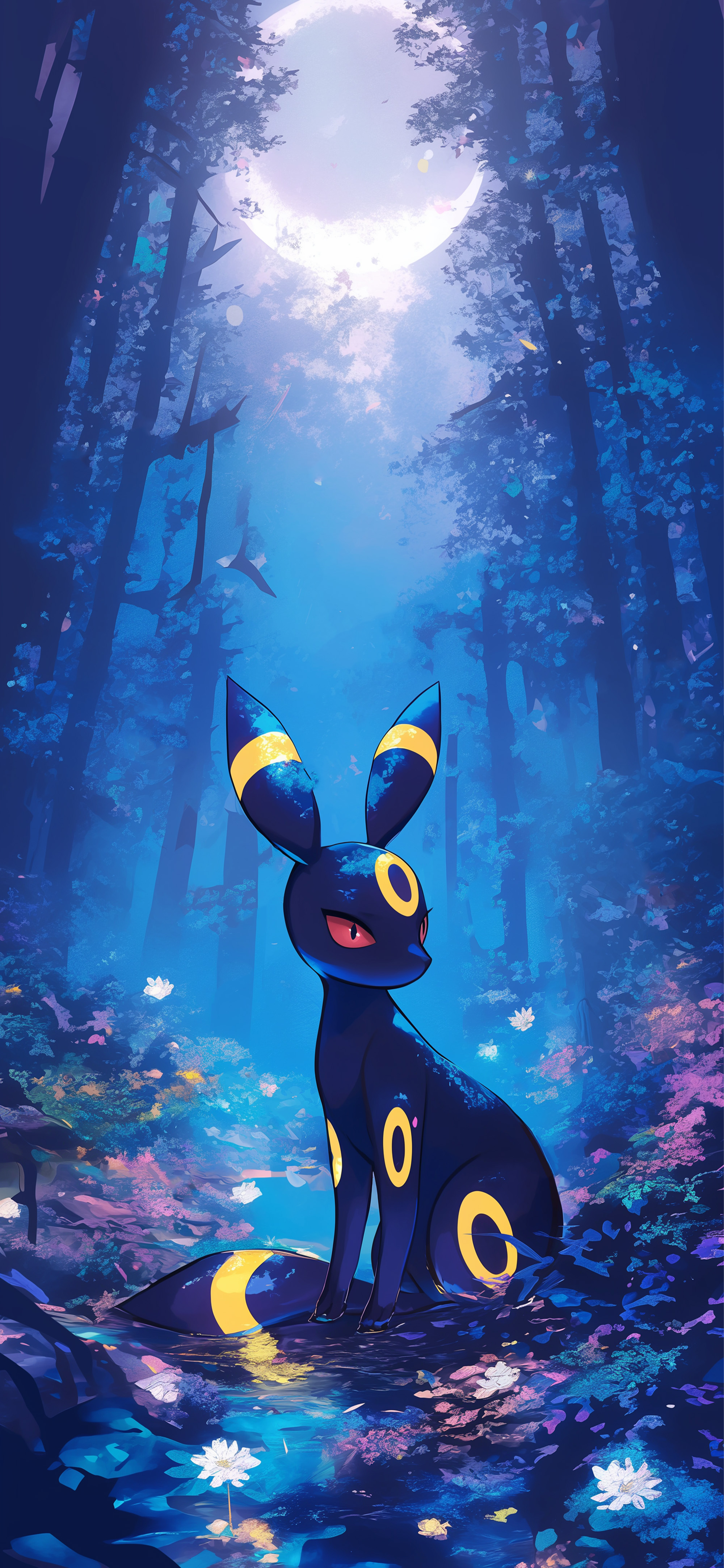 Umbreon Art Style Full Moon Forest Wallpaper