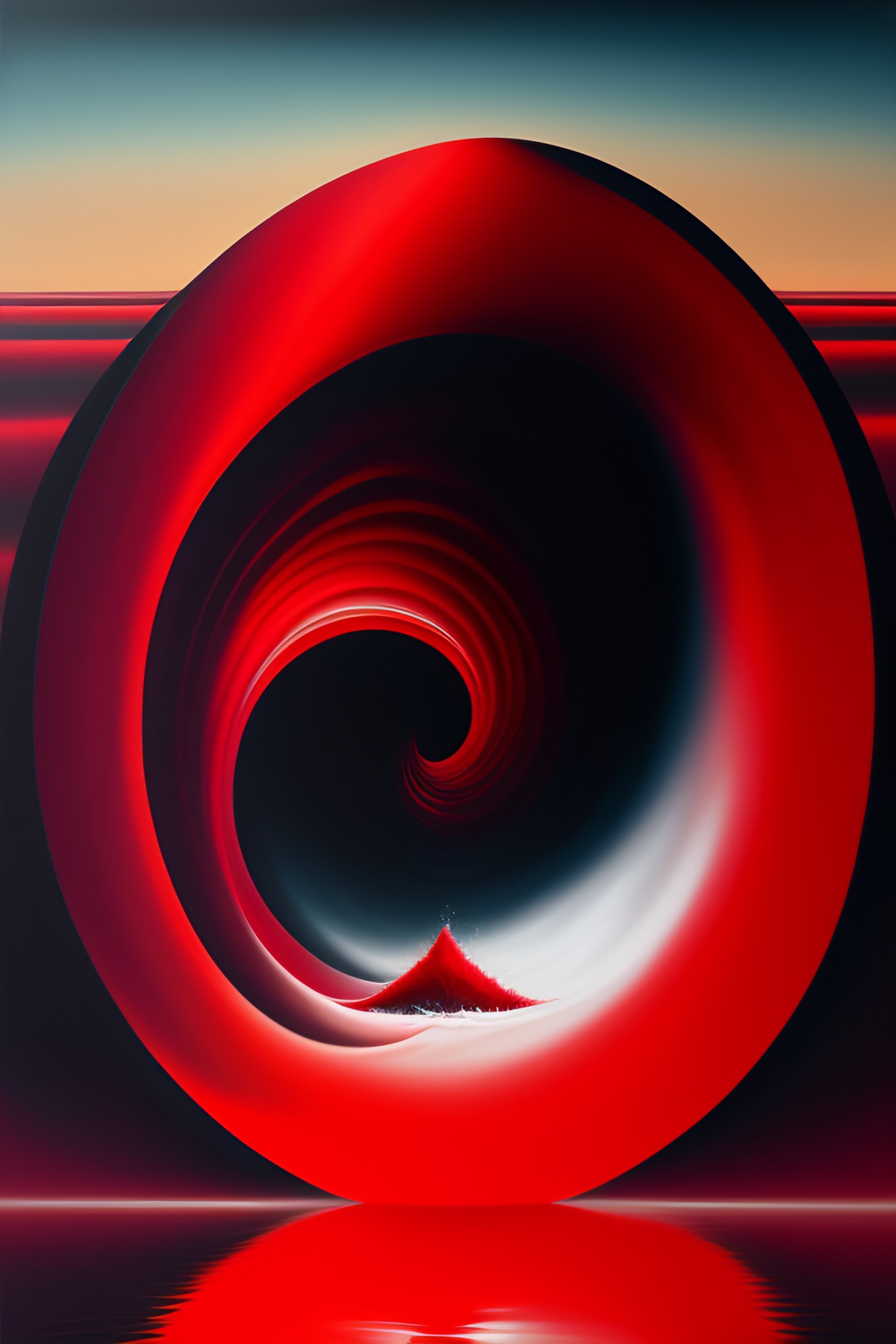 Oil painting on canvas, woman falling into red vortex, red and black object in the middle of a body of water, a detailed matte painting