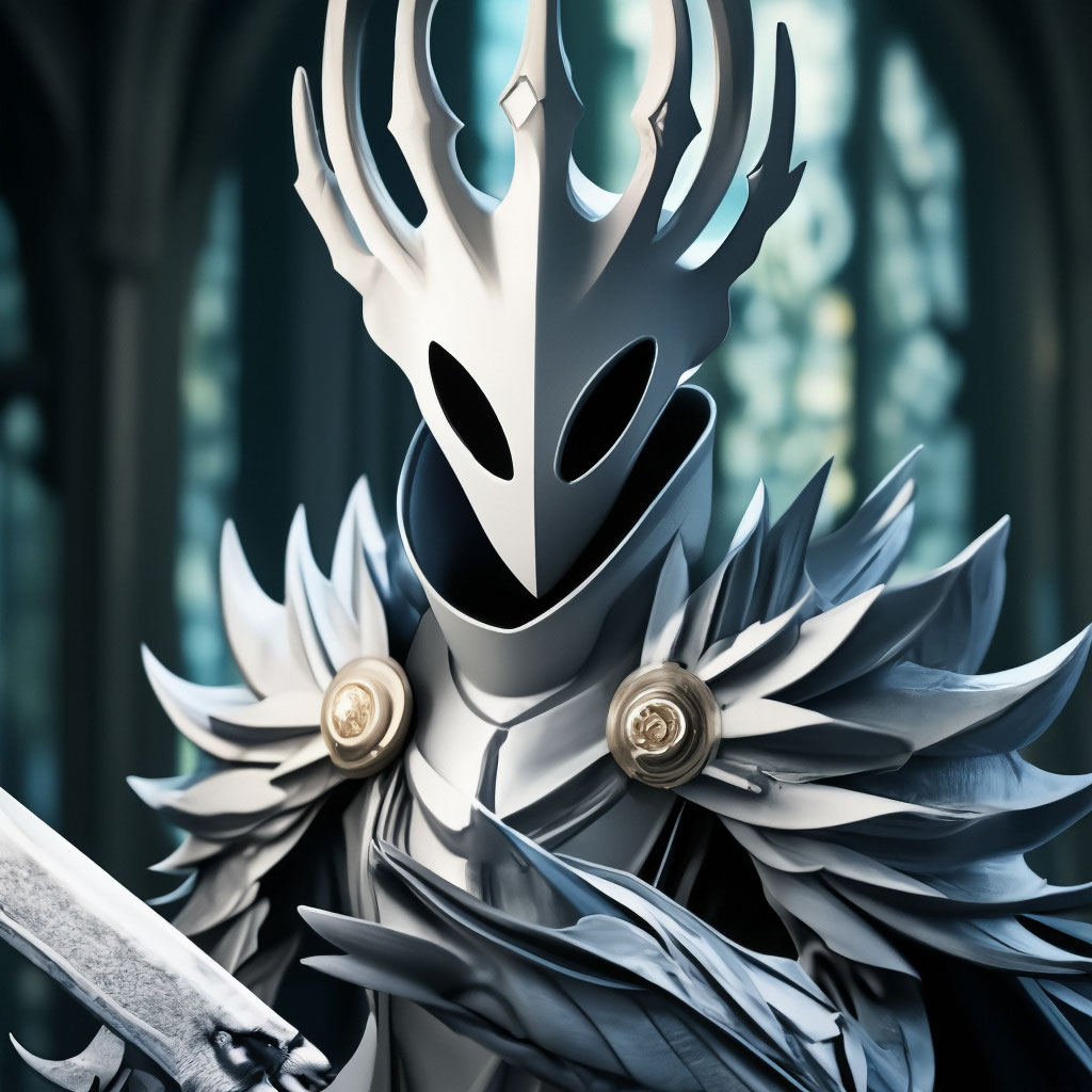 The pale king from the Hollow Knight game holds circular saws in his hands