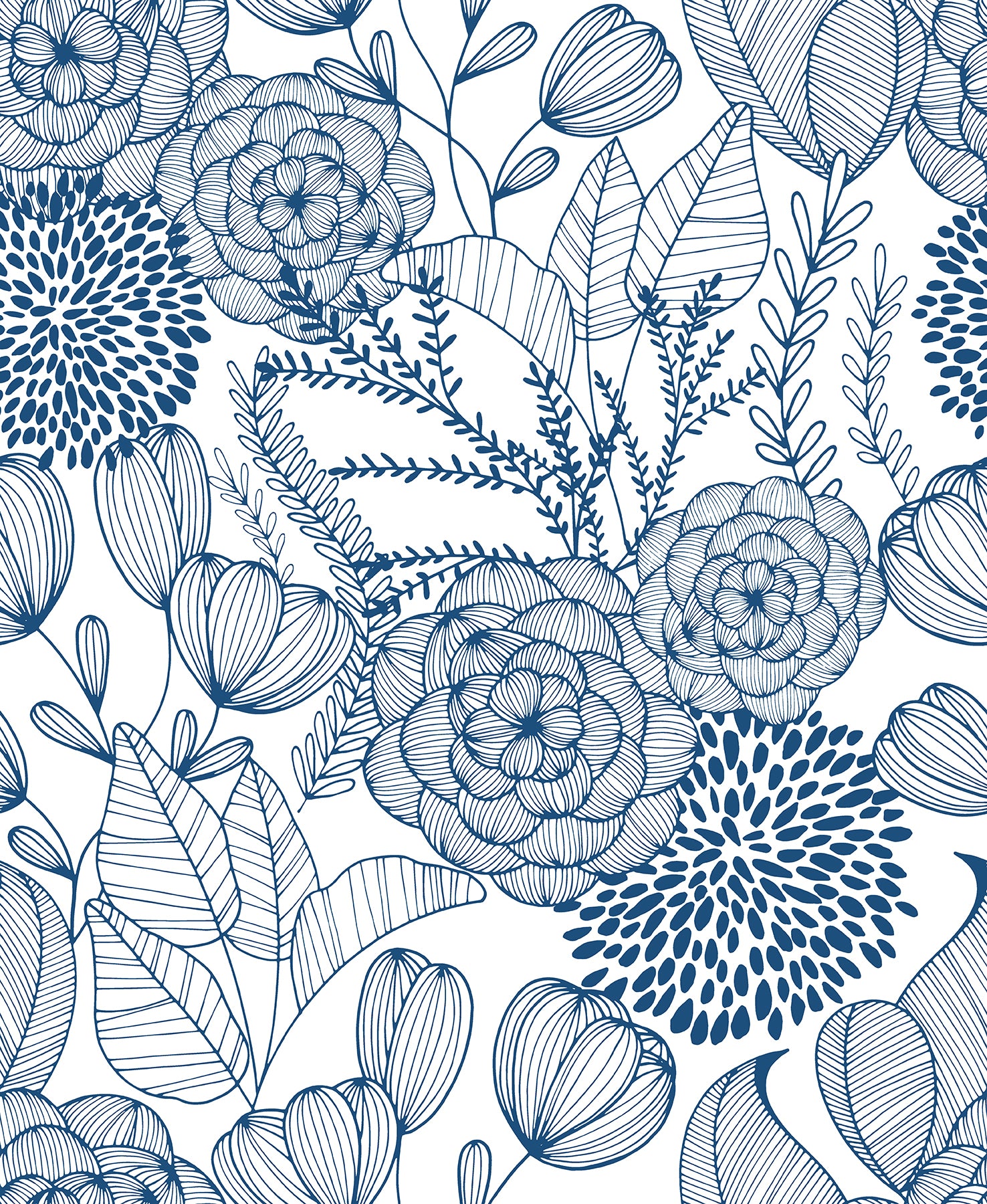 Alannah Navy Botanical Wallpaper