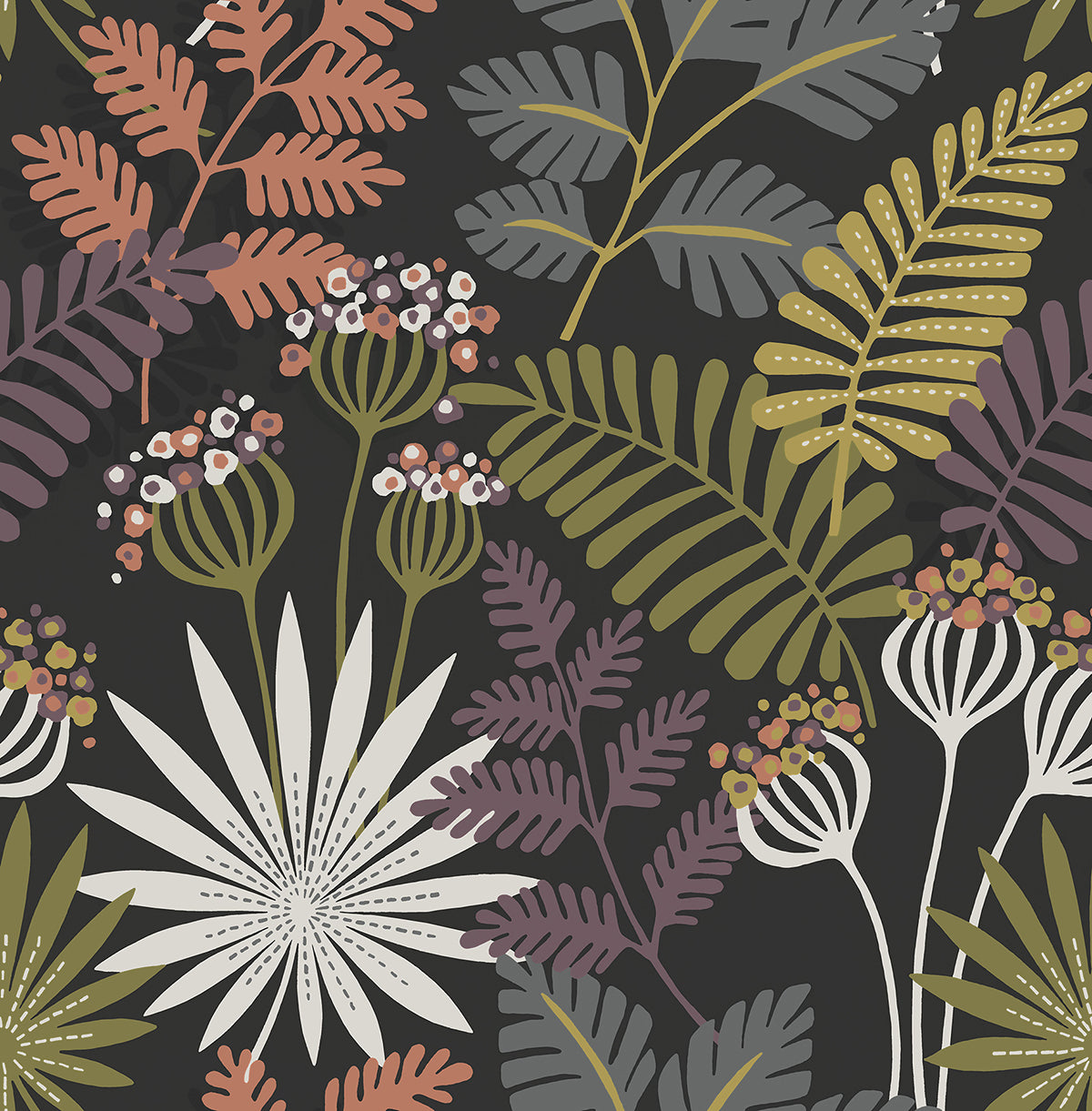 4014 26447 Praslin Black Botanical Wallpaper