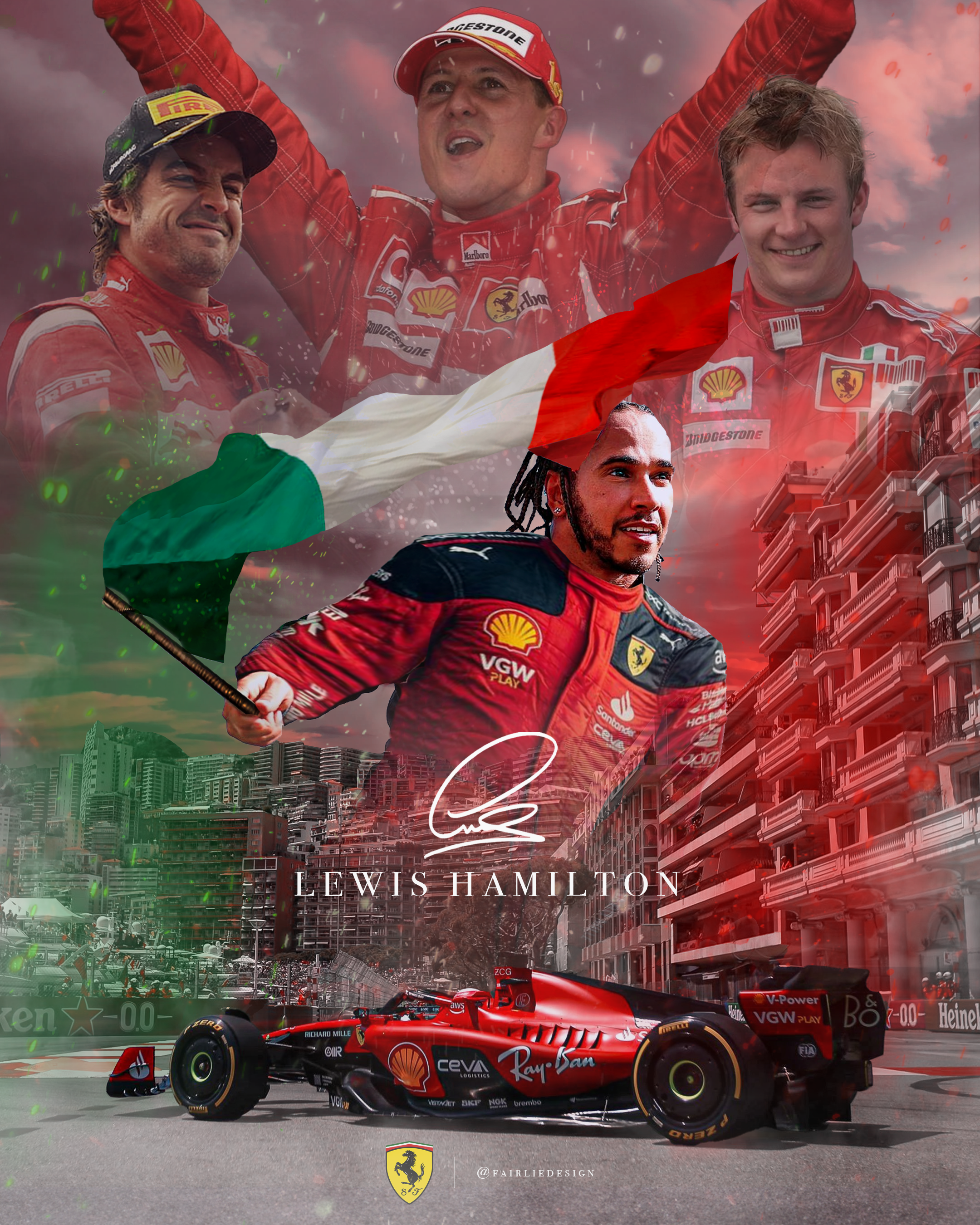 A poster I made of Lewis in Ferrari colours