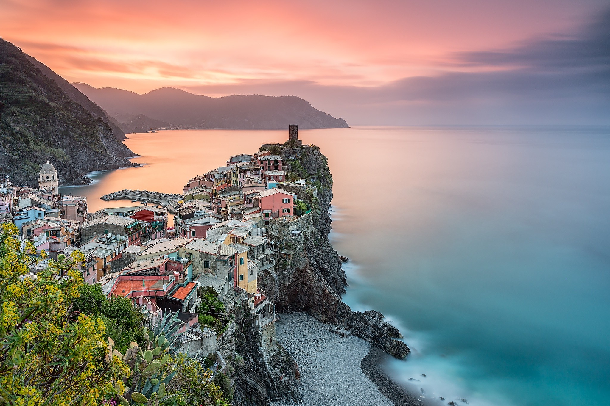 landscape, Nature, Town, Coast, Long Exposure, Calm, Sunset, Evening, Cliff, Sea Wallpaper HD / Desktop and Mobile Background