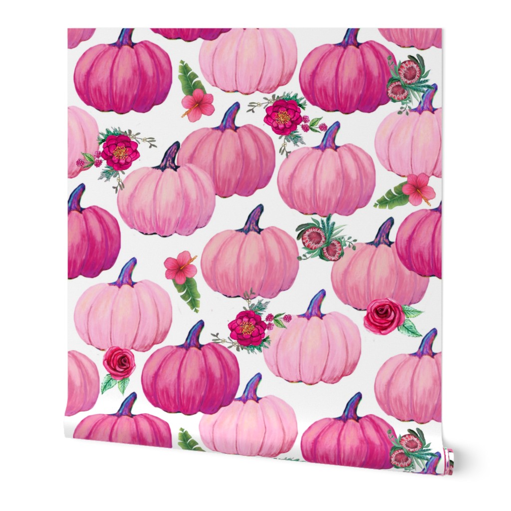 Pink Pumpkins with flowers Wallpaper
