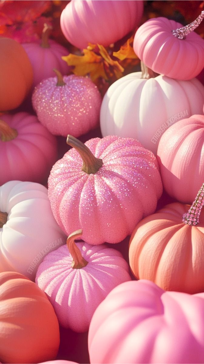 Pink Halloweencore Bedazzled Aesthetic, fun colored pumpkins for iPhone background or Lock Screen
