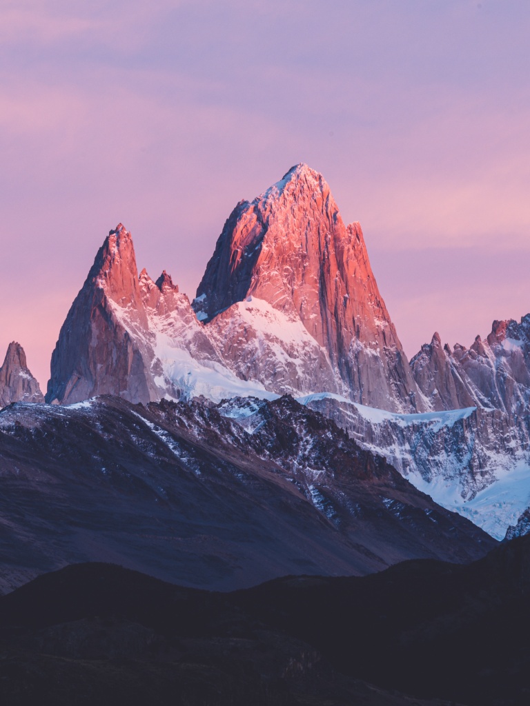 Mount Fitz Roy Wallpaper 4K, Argentina, Sunrise, Alpenglow