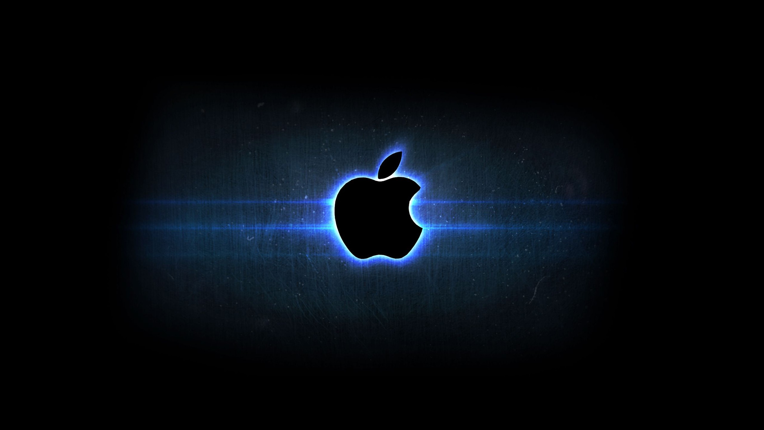 Apple Logo With Light In Blue Black Background HD MacBook Wallpaper