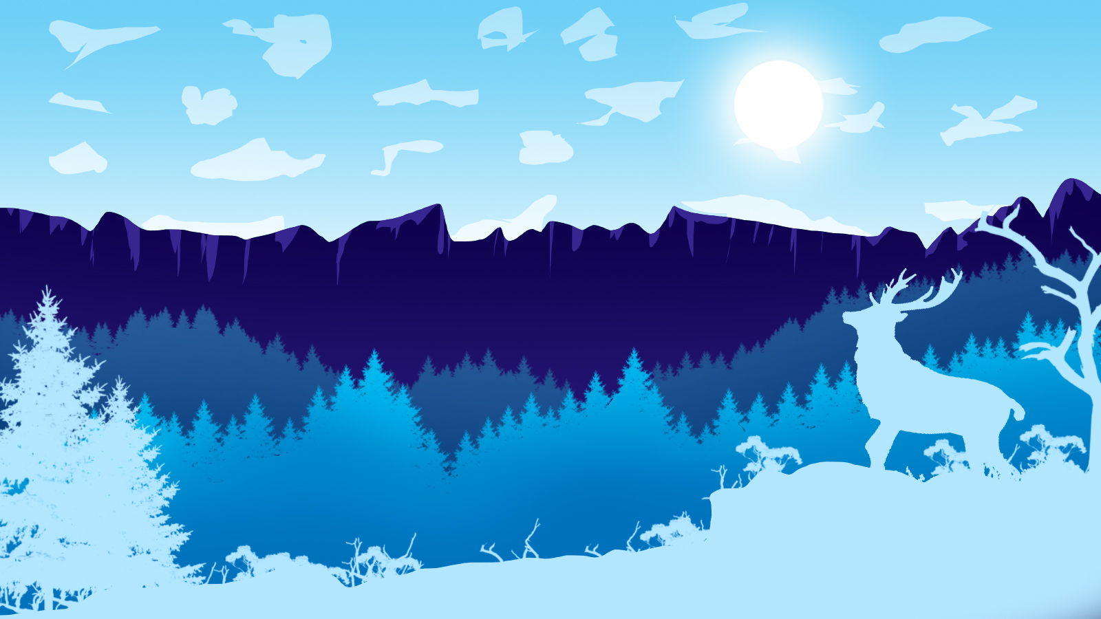 Serene Blue Winter: Minimalist Deer in a Quiet Nature Scene