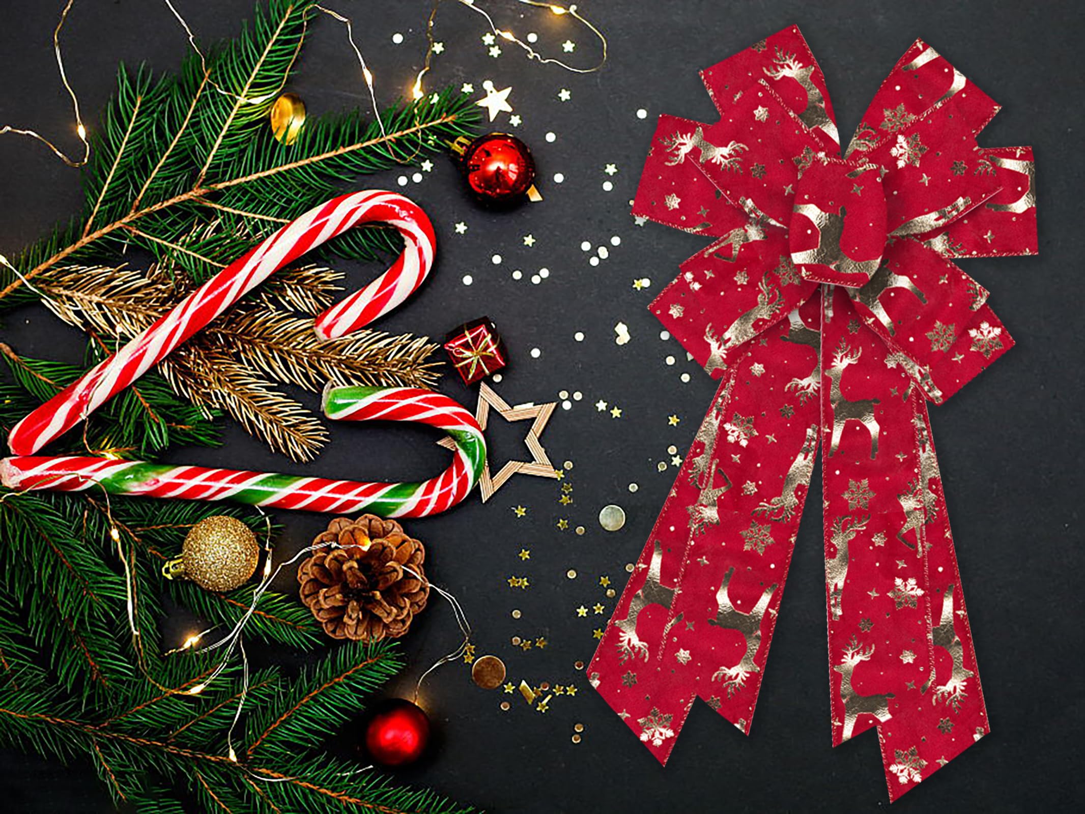 Estivaux Large Christmas Bows for Wreath, Merry Christmas Wreath Bows Red Velvet Bow Winter Holiday Craft Ribbon Bow Xmas Reindeer Tree Bows for Front Door Christmas New Year Decorations