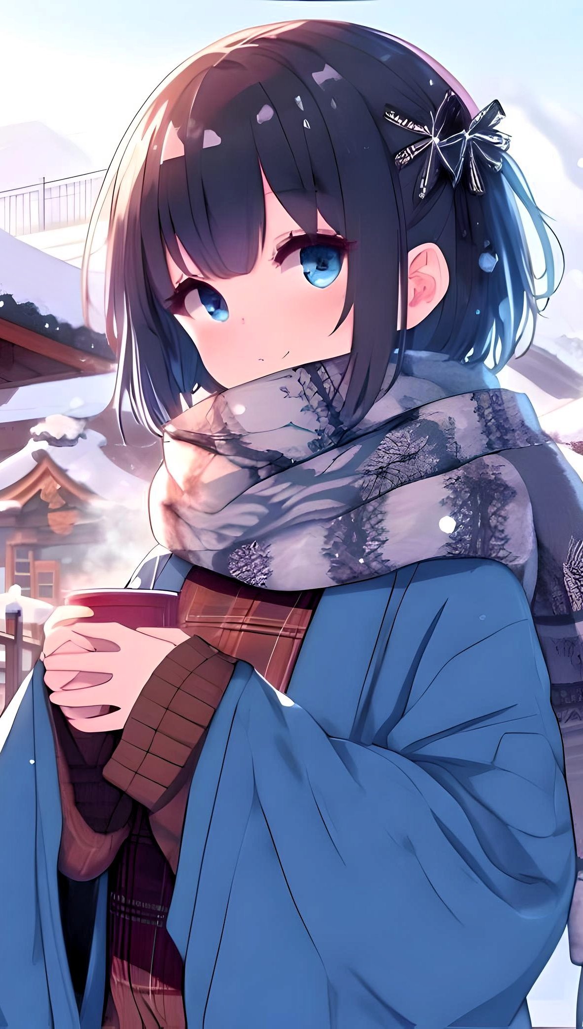 Anime girl in winter Japan Wallpaper for iPhone and Mobile Phone