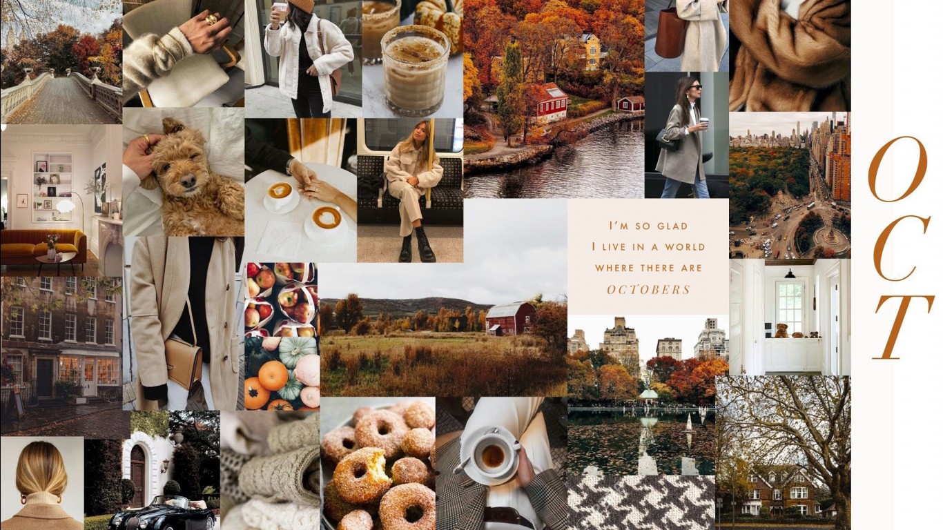 Girls Dog Puppy Autumn Coffee Cup Trees HD Fall Collage Wallpaper