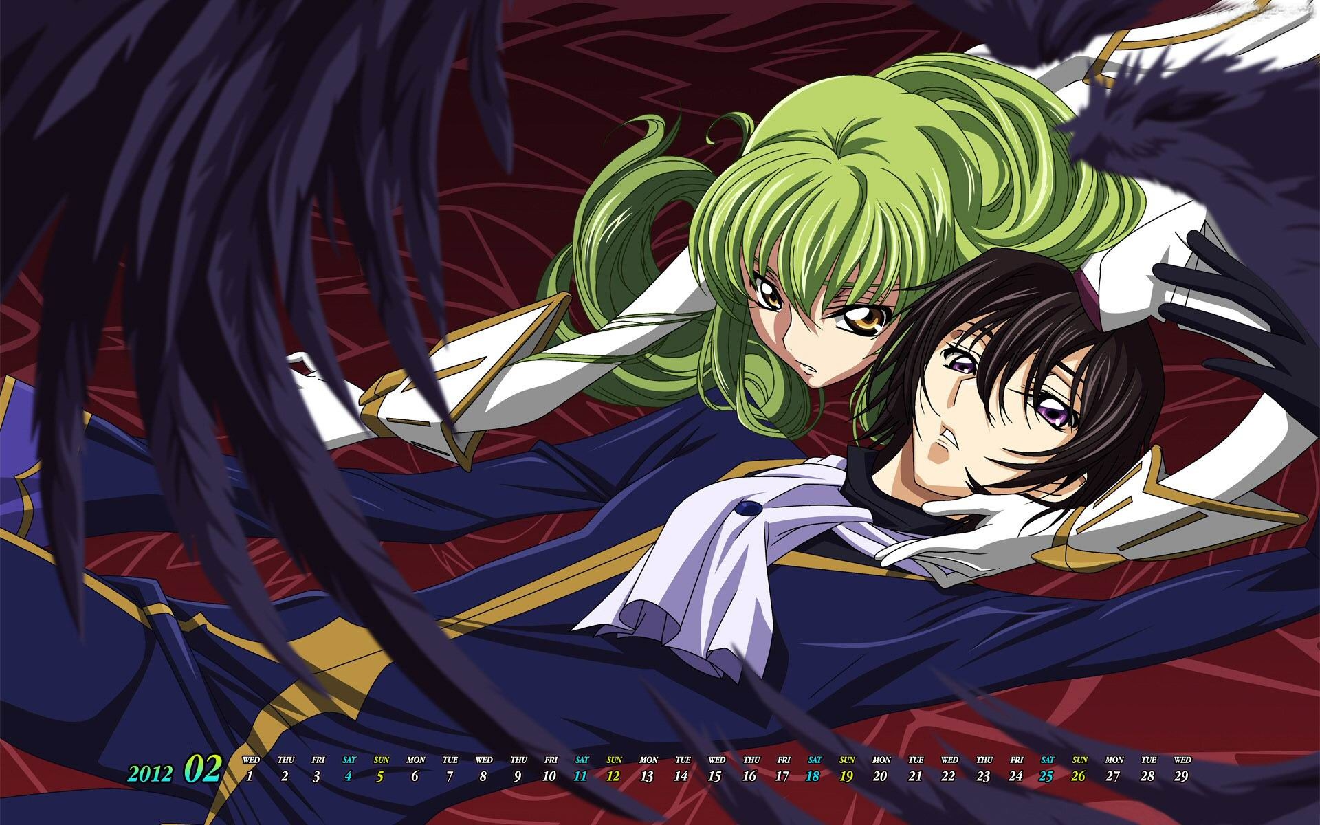 Code Geass February 2012 Calendar Desktop Themes Wallpaper
