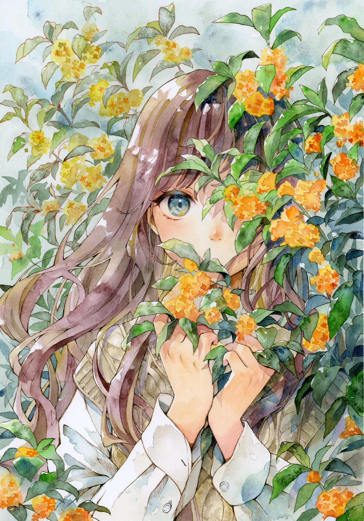Wallpaper wallpaper cute anime girl yellow flowers brown hair anime from uaha image and screensavers