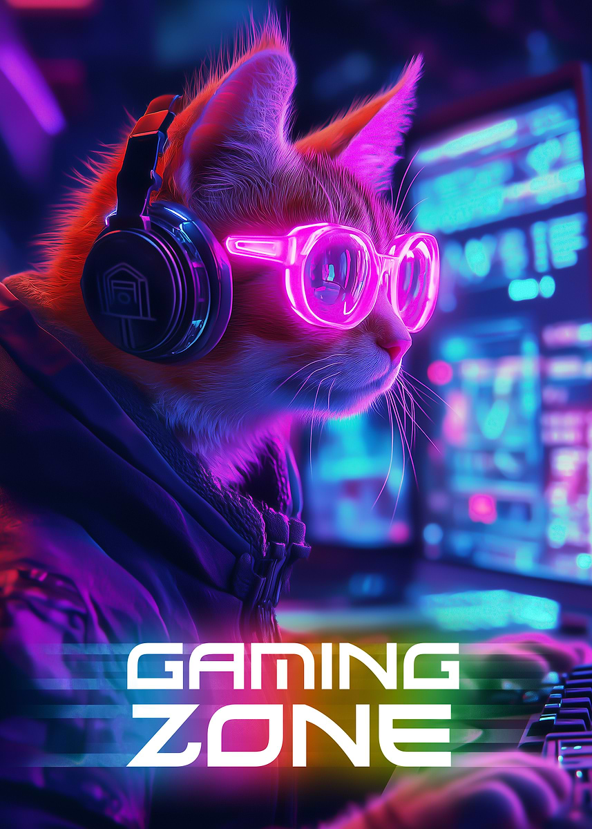 Gamer Cat with Neon Glasses
