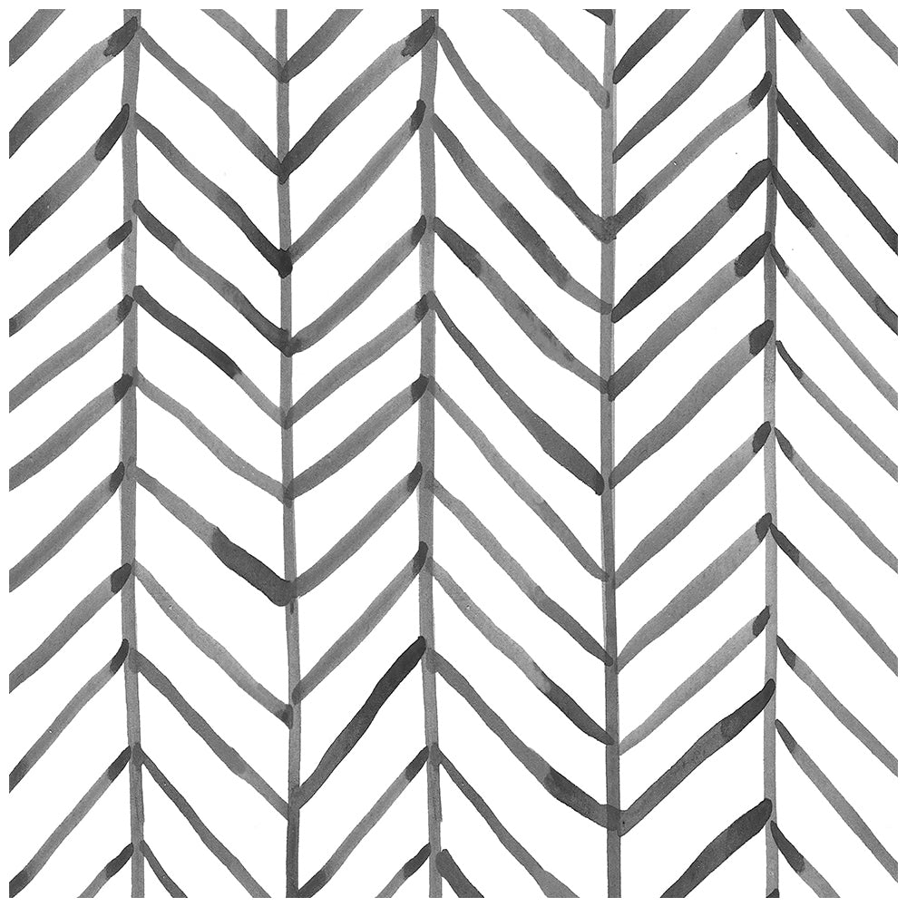 Hand Painted Black And White Geometric Herringbone Wallpaper