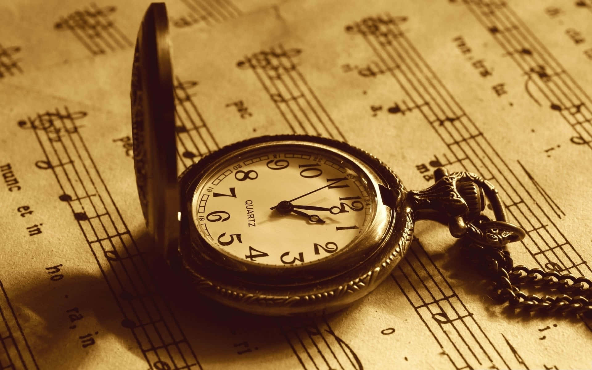 Download Time Clock With Musical Note Wallpaper