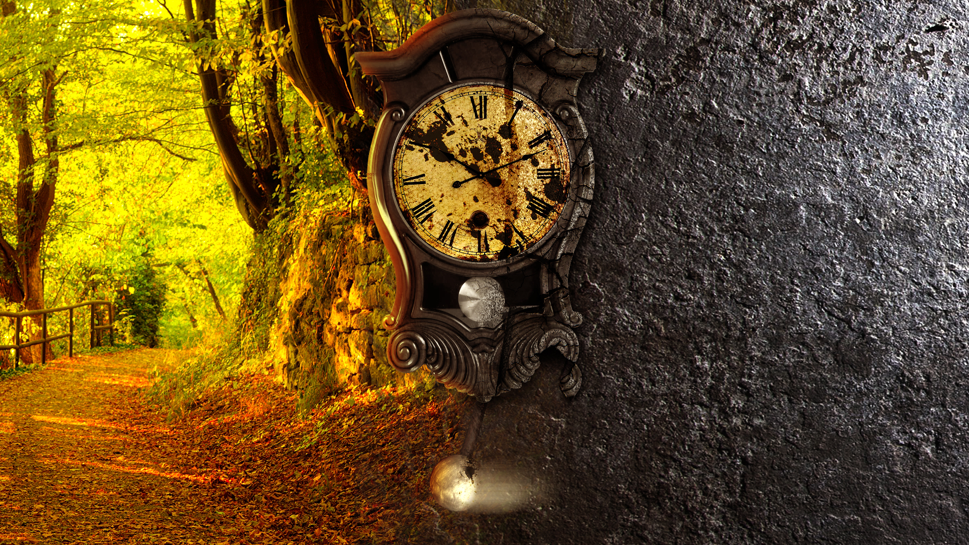 Timeless Art: Vintage Clock in HD Nature Wallpaper
