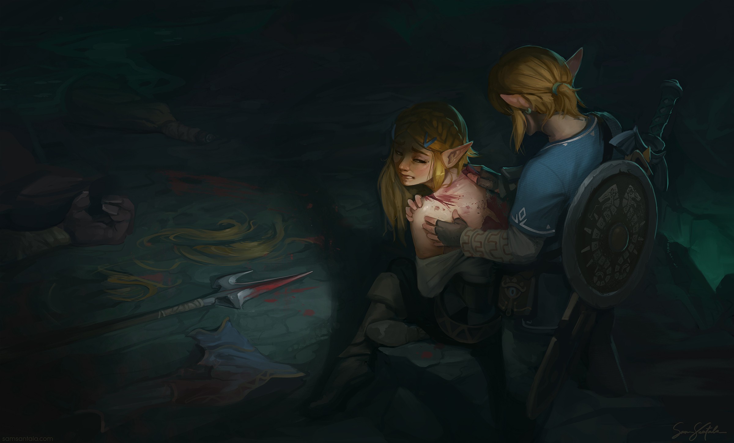 Wallpaper two, wound, Fan Art, Link, Zelda, The Legend of Zelda: Breath of the Wild for mobile and desktop, section игры, resolution 2400x1450