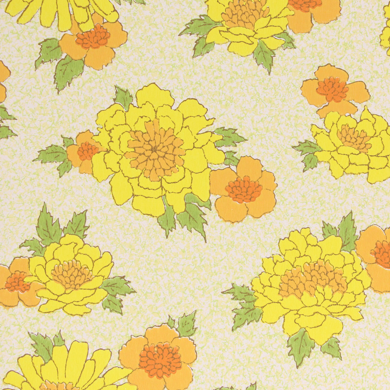 1970s Vintage Wallpaper Bright Yellow and Orange Flowers's Vintage Wallpaper