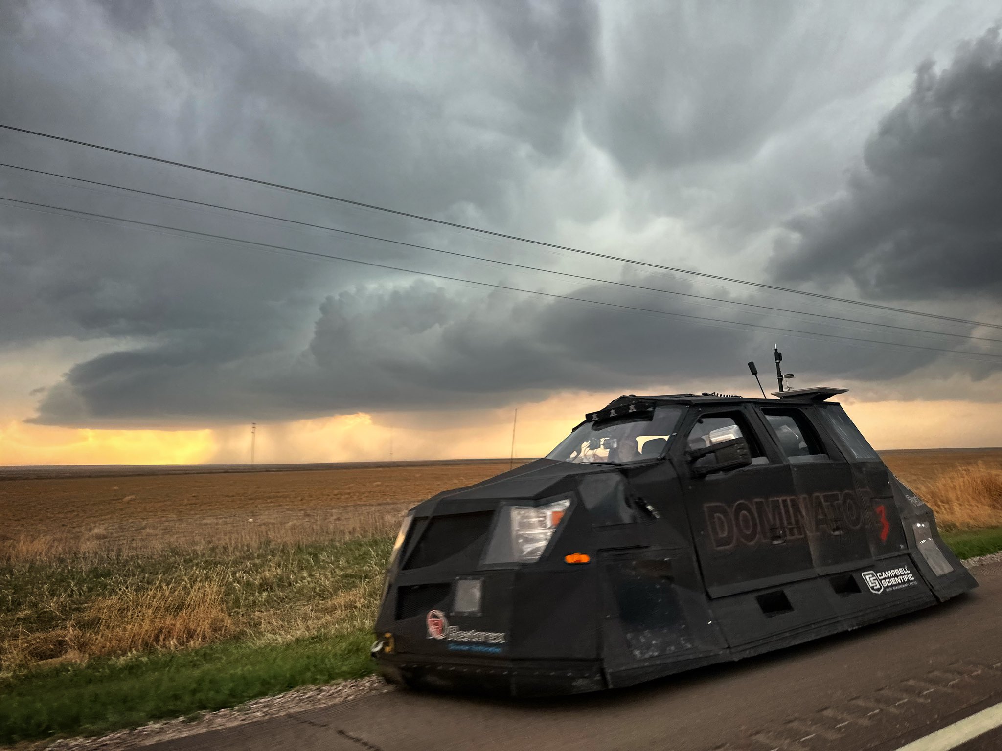 Mark J. Rebilas know you're tornado chasing in the right area when there's a Dominator TIV sighting! #kswx