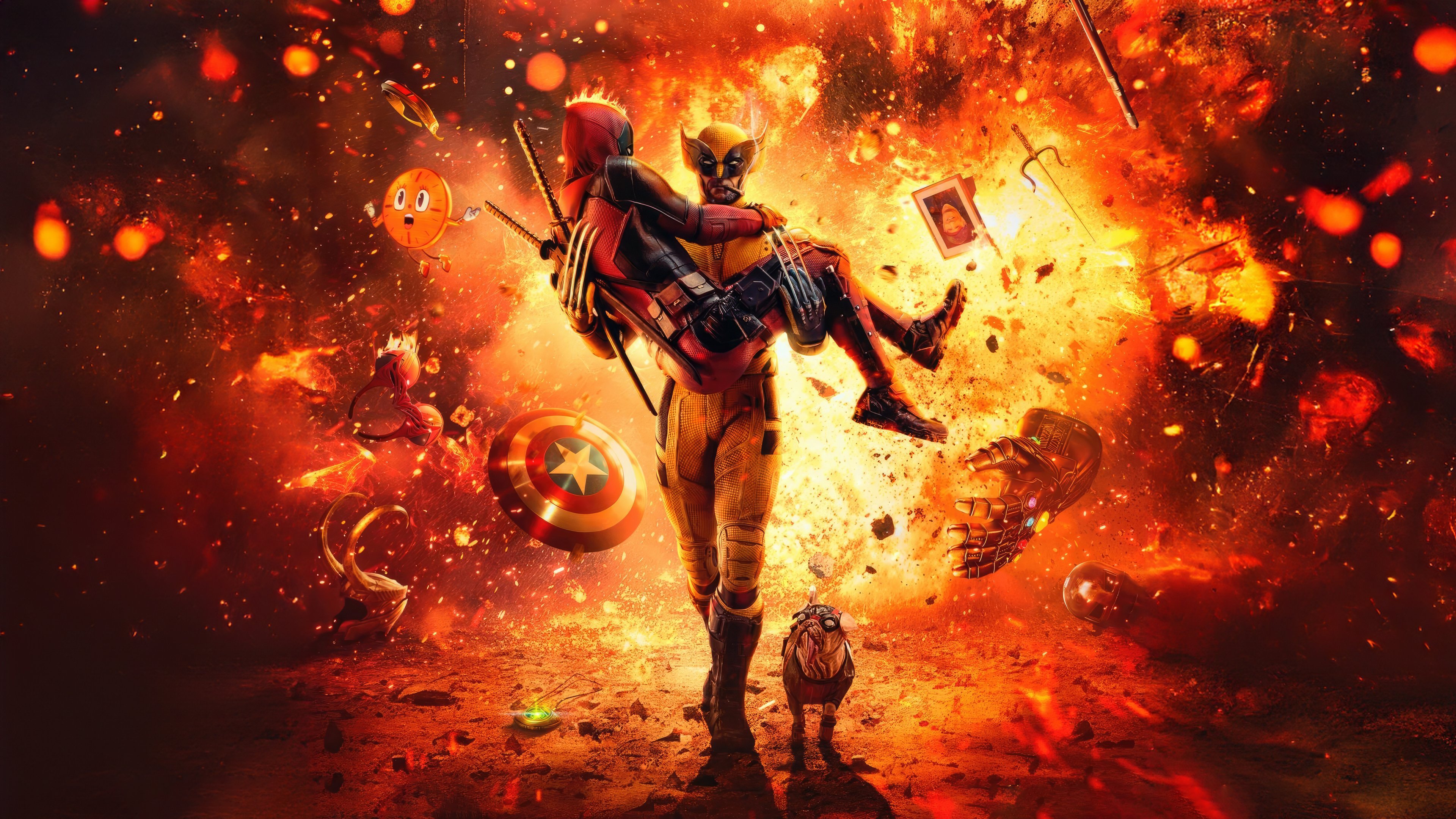 Wolverine and Deadpool Explosion Marvel Universe Wallpaper 4k for Desktop