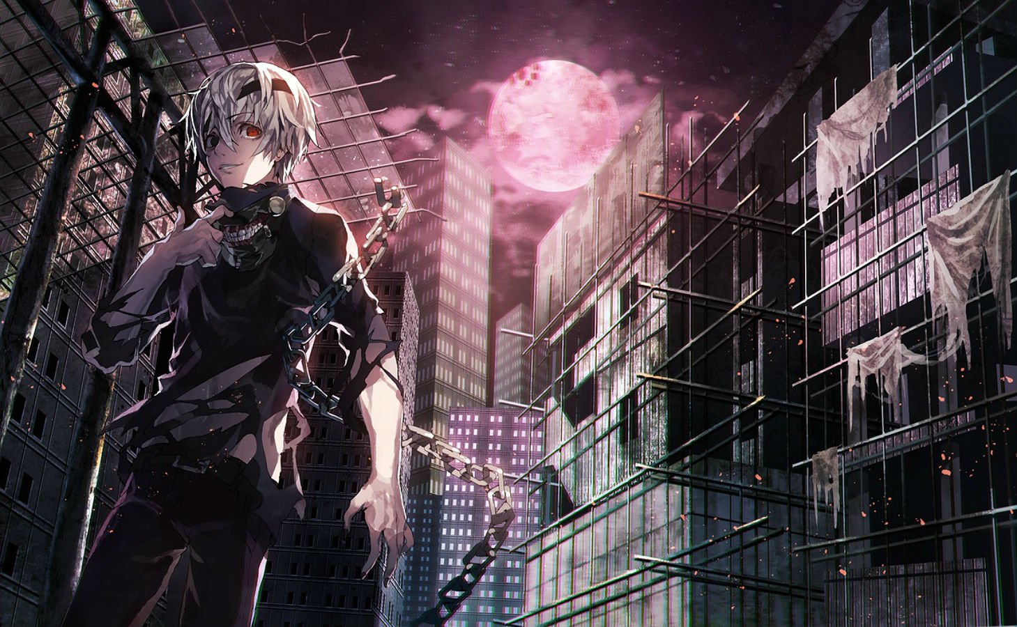 building, Chain, City, Kaneki, Ken, Moon, Night, Ser323, Tokyo, Ghoul Wallpaper HD / Desktop and Mobile Background