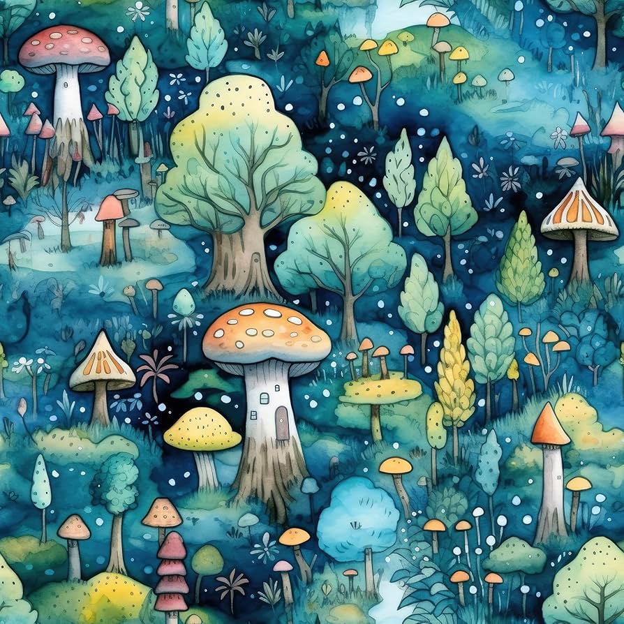 FunStick 17.5x354 Green Blue Mushroom Peel and Stick Wallpaper Boho Forest Wallpaper Self Adhesive Contact Paper Removable Mushroom Wallpaper for Bedroom Bathroom Nursery Wall Decor Cabinets Shelf