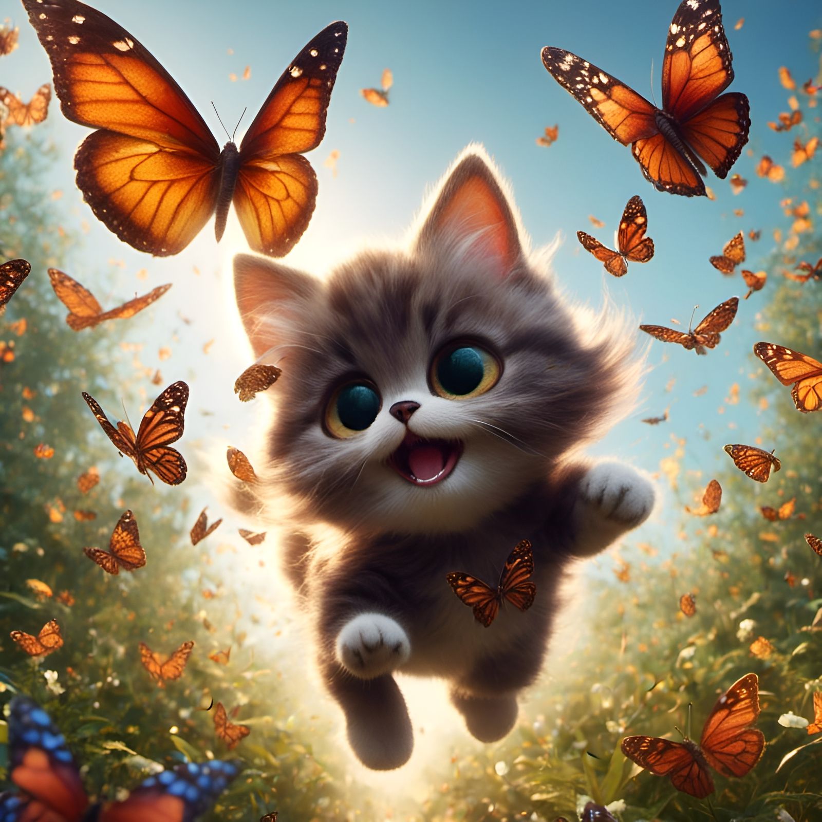 Cartoon Cat's Butterfly Chase: Whimsical Animation