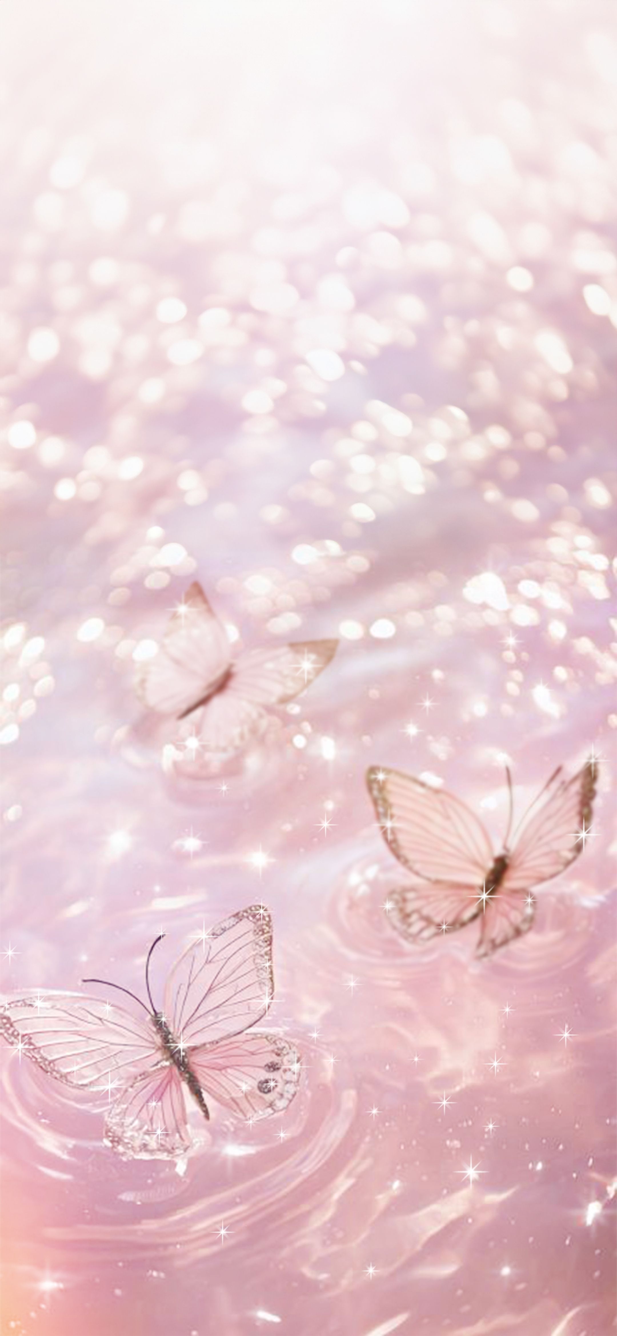 Sparkling Pink Butterflies and Stars Background Wallpaper [391fc3822f6b4fc9bdc7]