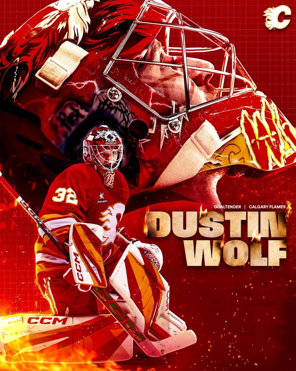 Dustin Wolf Stylized Player Collage Calgary Flames 8x10 NHL Hockey Photo