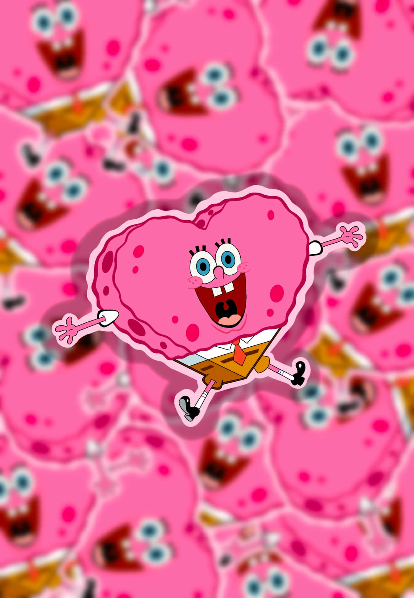 Download Aesthetic SpongeBob In Pink Hearts Wallpaper