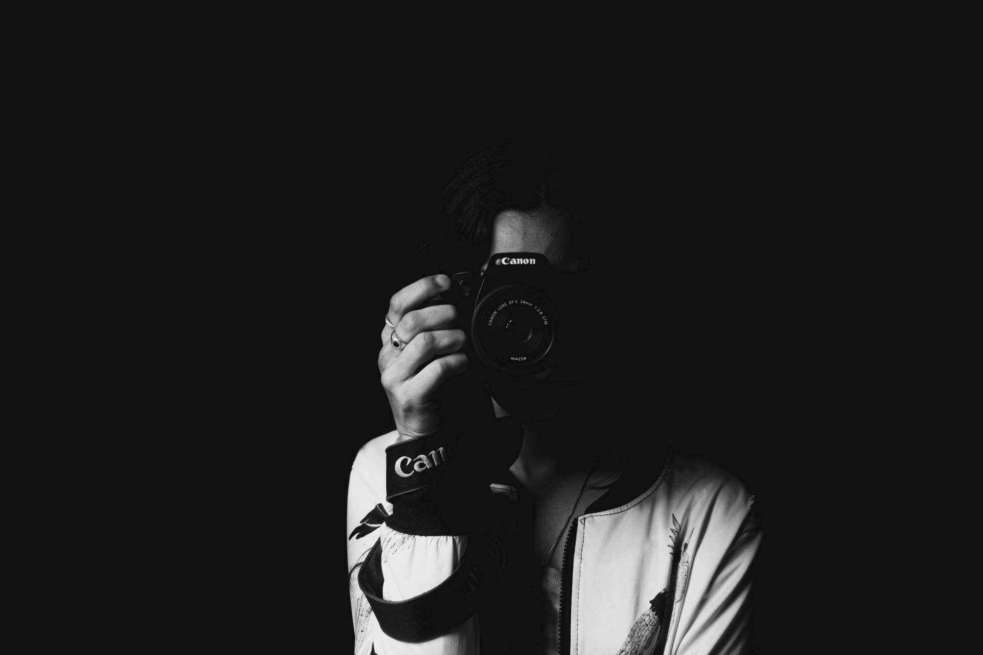 Download Black And White Selfie With Dslr Camera Wallpaper