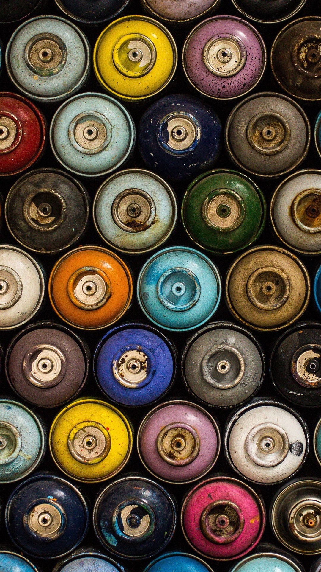 Colorful Aerosol Paint Cylinders Top View 1080x1920 IPhone 8 7 6 6S Plus Wallpaper, Background, Picture, Image