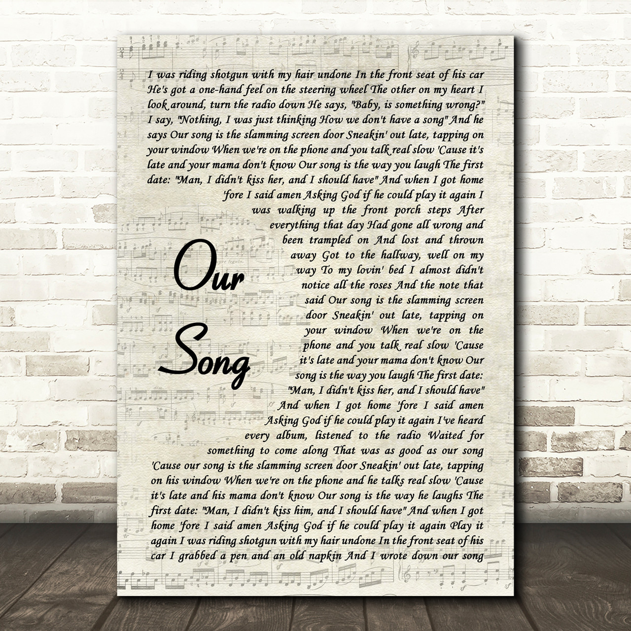 Taylor Swift Our Song Vintage Script Decorative Wall Art Gift Song Lyric Print Lyric Prints