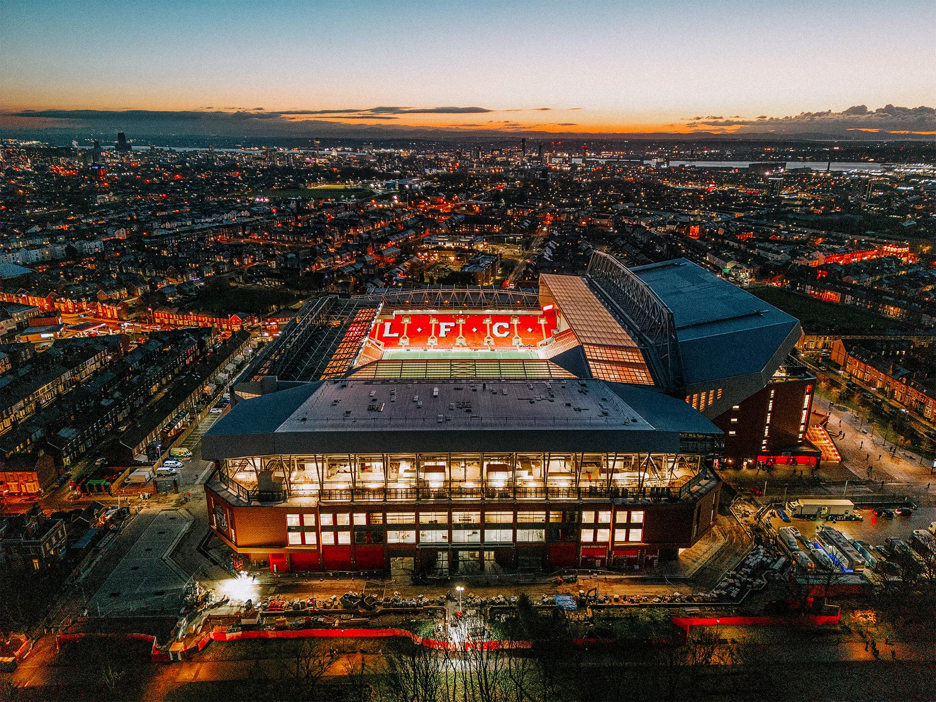 Eight brilliant aerial photo of Anfield under the lights
