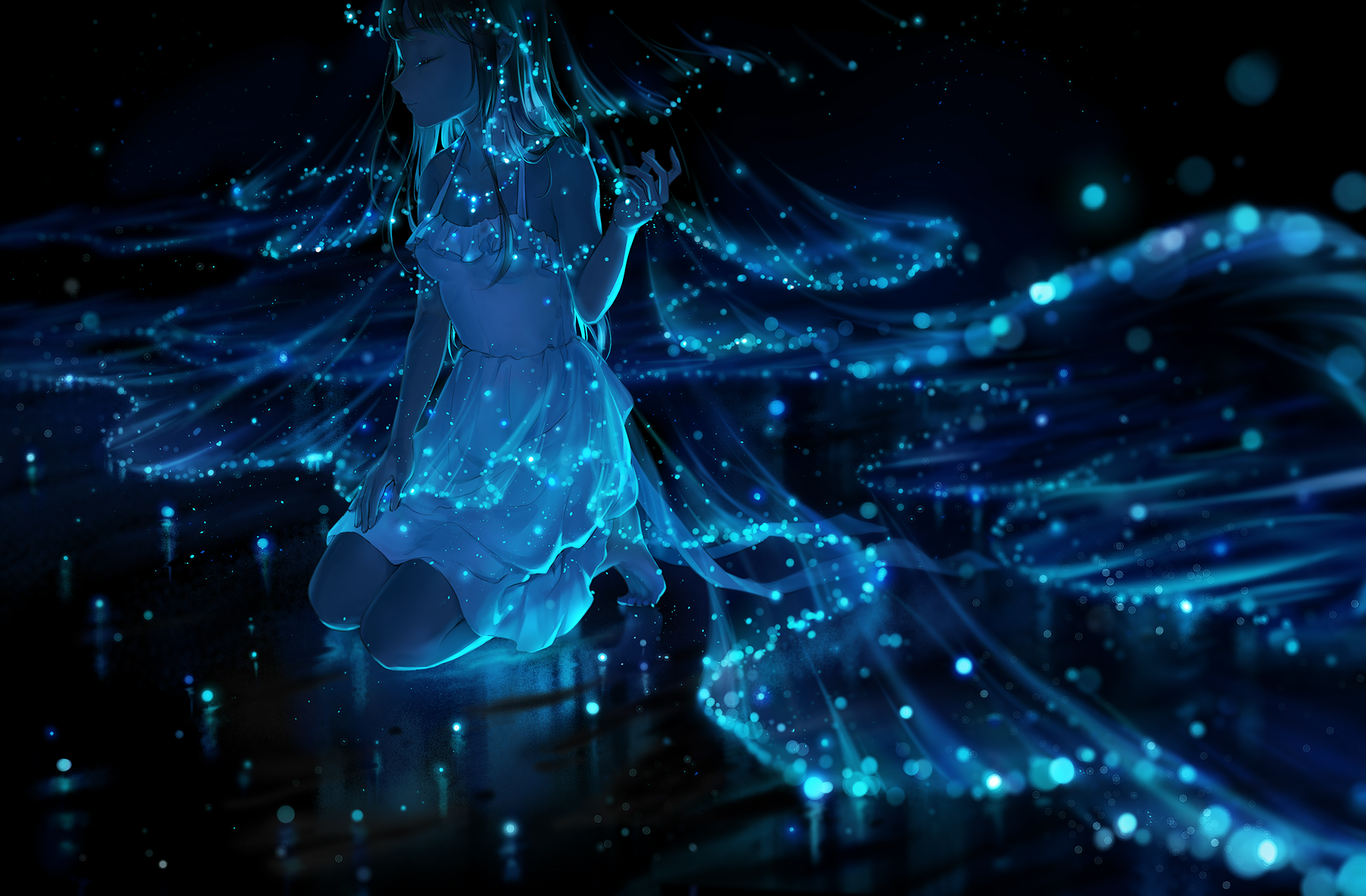 Neon Glow Anime Gown HD Wallpaper by 星飴
