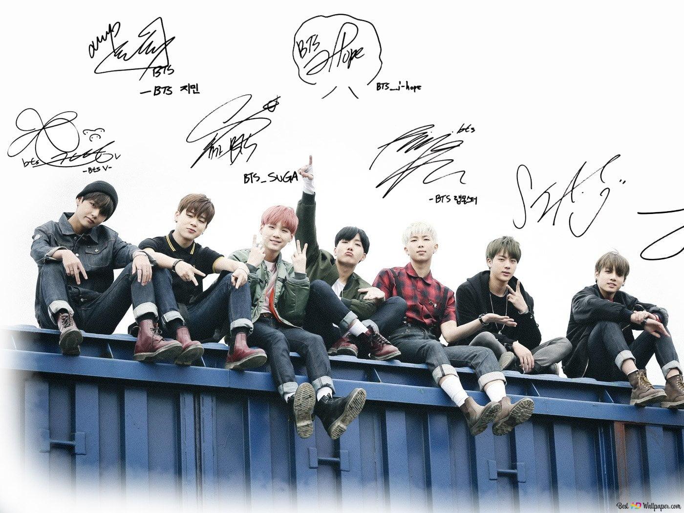 BTS boys together & there autograph showen above HD wallpaper download