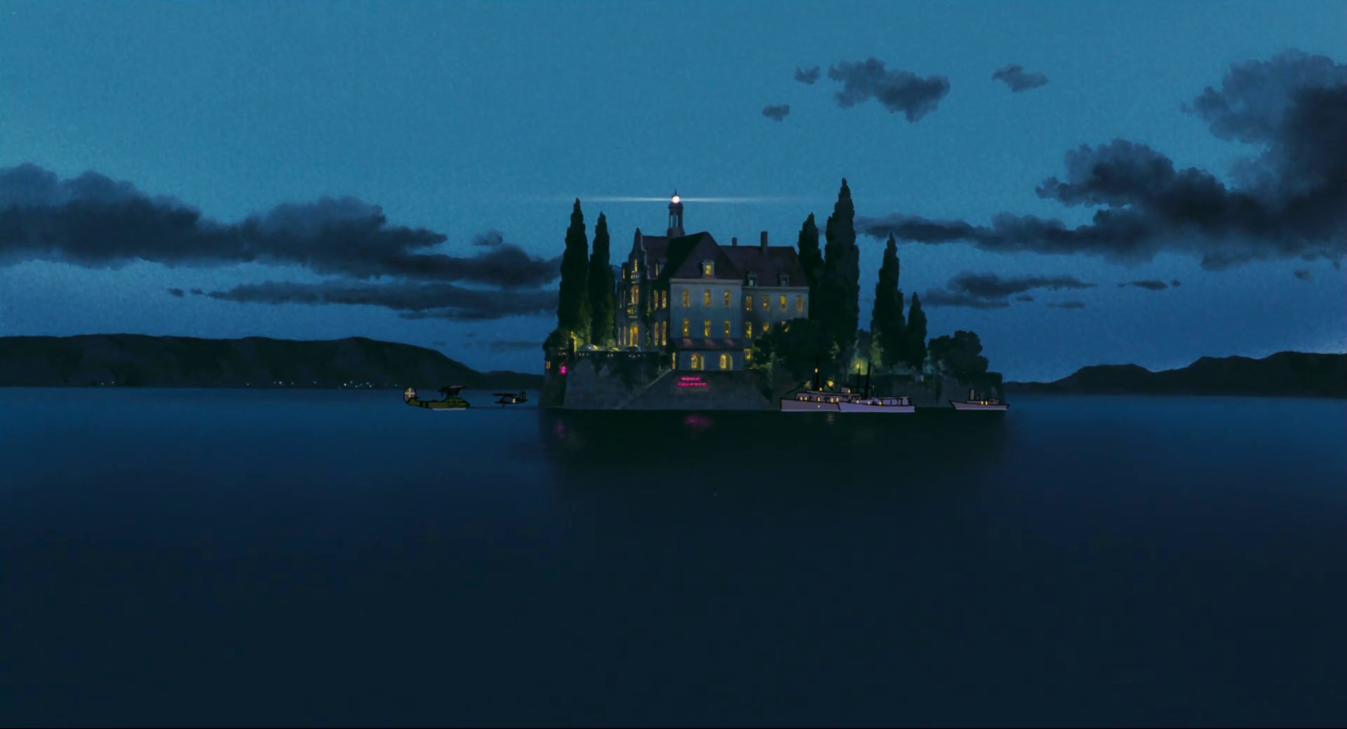 Enchanting Island Mansion Wallpaper Inspired by Studio Ghibli's Porco Rosso