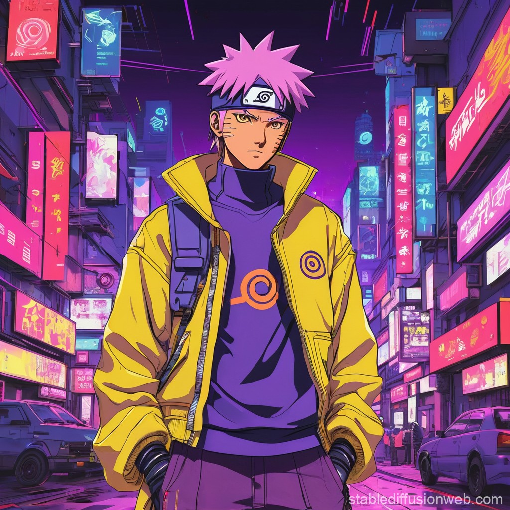 Naruto Cyberpunk with Neon Cityscape. Stable Diffusion Online