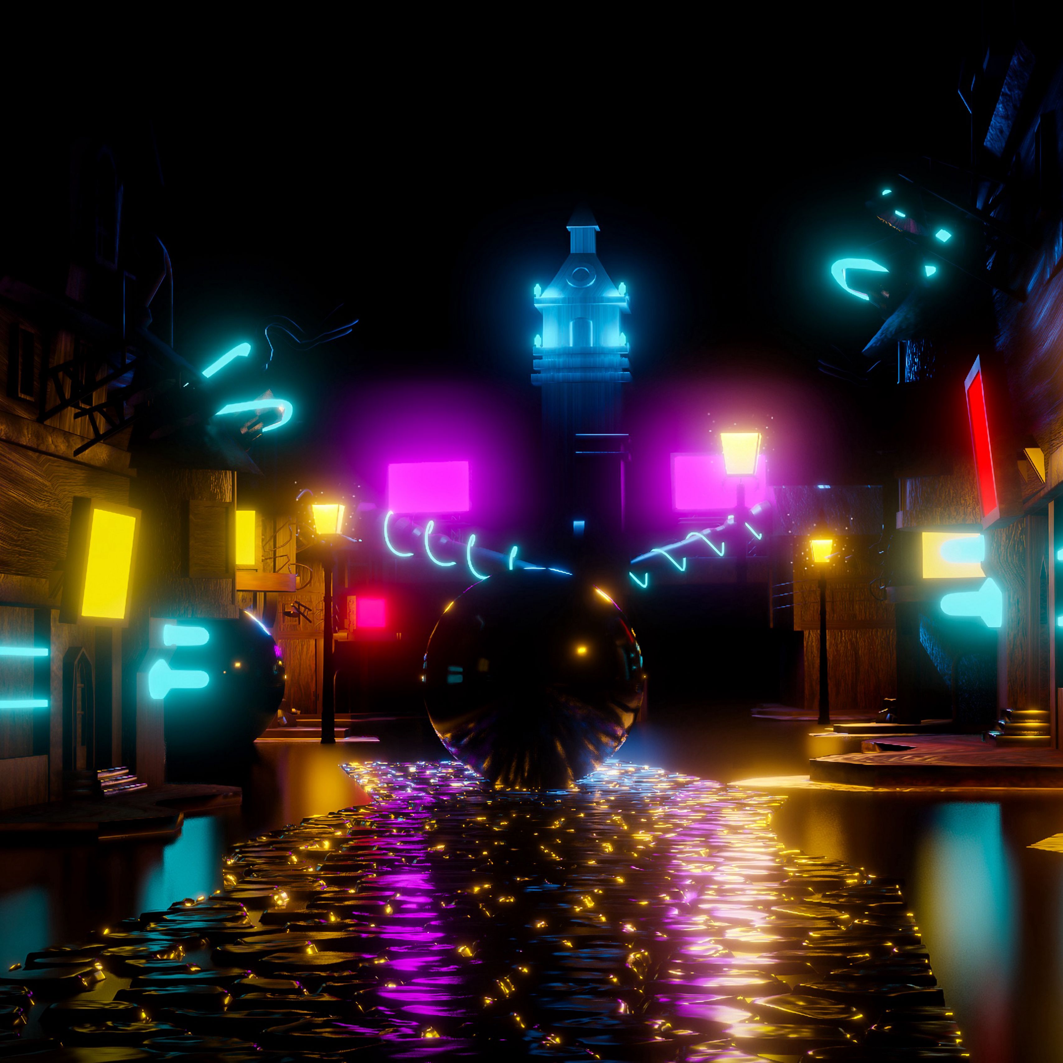 Download wallpaper 3415x3415 ball, neon, space, shine, multicolored ipad pro 12.9 retina for parallax HD background