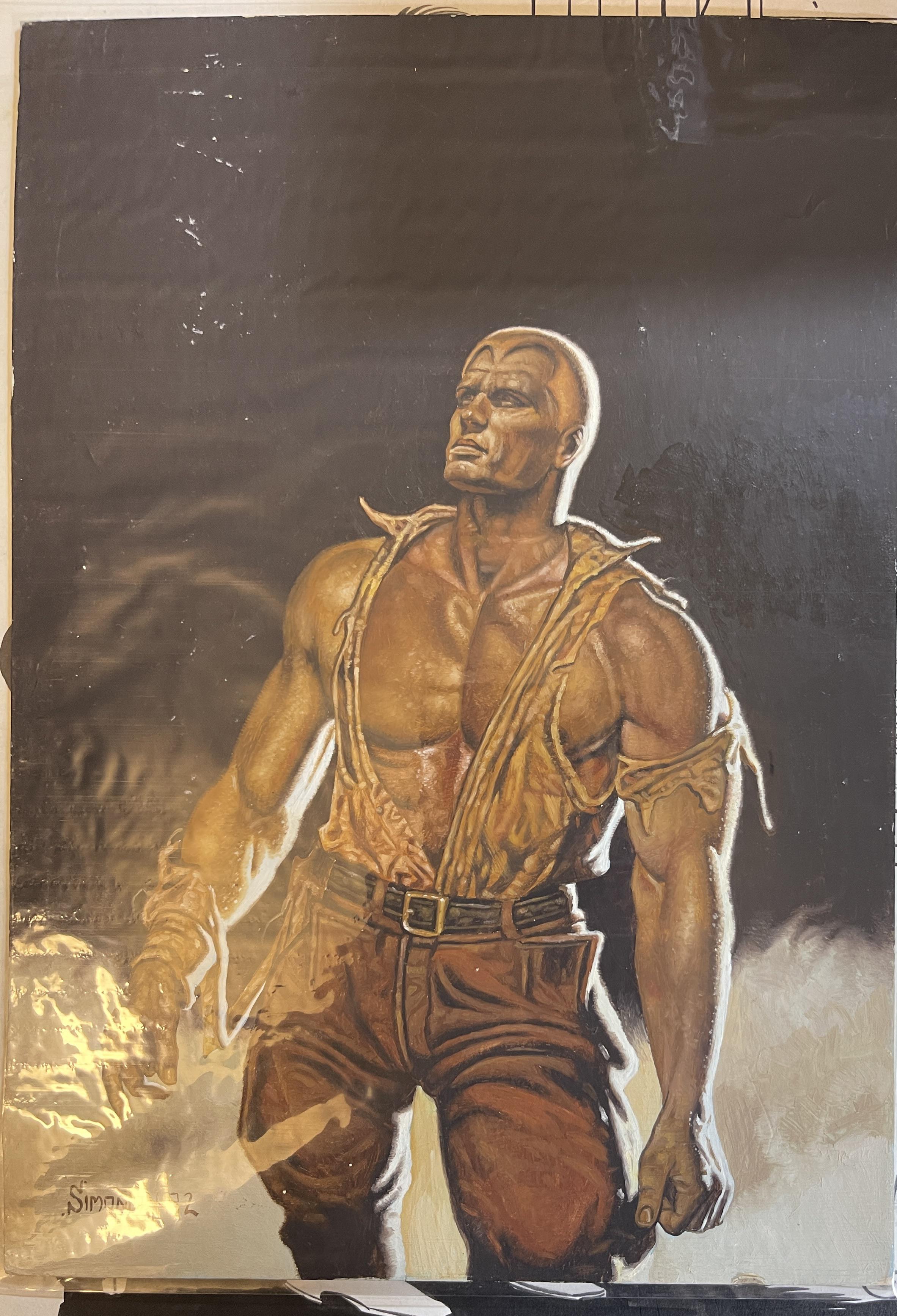 Beautiful original Doc Savage oil painting by Tom Simonton artist for Fantaco, Claypool, AC Comics, Eclipse Comics, Hustler Comic and Science Fiction Magazine