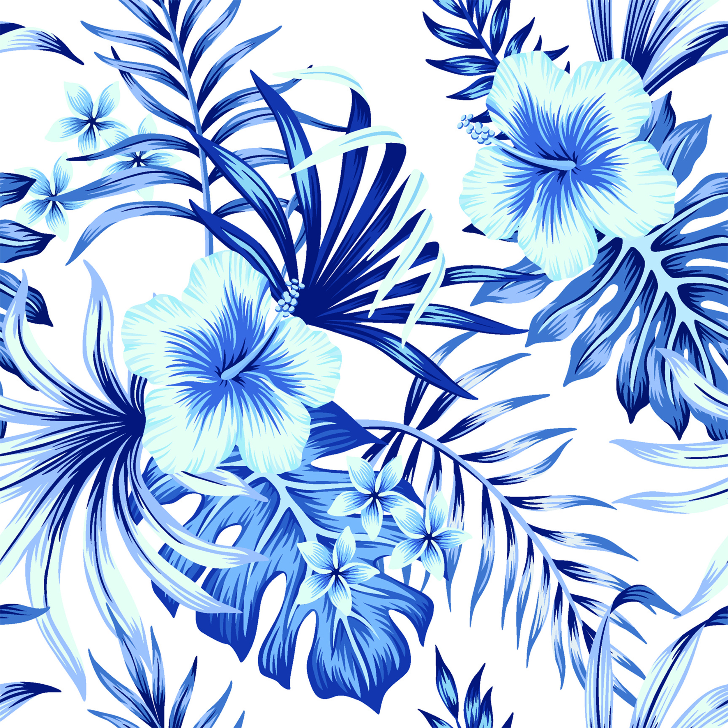 Blue Hibiscus Floral Wallpaper